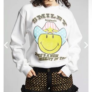 Recycled Karma Smiley originals white sweatshirt w/ pink undertone